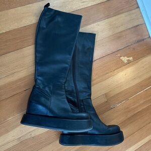 Paloma Barcelo Lena Black Leather Platform Knee High Boot - Size 39 /US Size 9.
